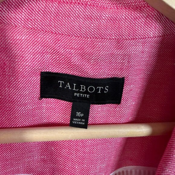 Talbots Linen Blazer Jacket Size 16 Petite Pink Work Office Career Business - Picture 3 of 8